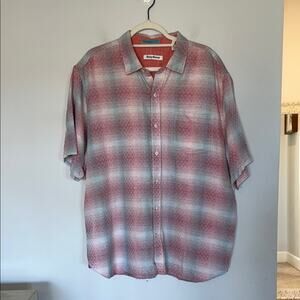 Tommy Bahama Camp Shirt Mens XL Red Blue Button Down Plaid Linen Blend Preppy